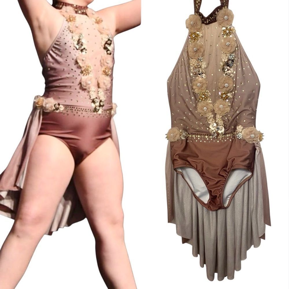 Glamour solo dance costume brown ombre lyrical illusion leotard dress XLC SA